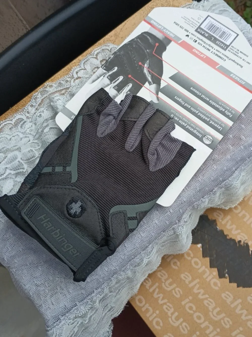 Harbinger Pro Strength Lifting Gloves (real leather palm), L, black/gray, New